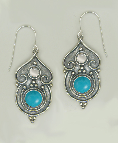 Sterling Silver Gothic Inspired Drop Dangle Earrings With Turquoise And White Moonstone